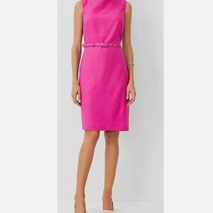 Ann Taylor Boatneck Linen Blend Belted Sheath Dress Bold Pink Women'